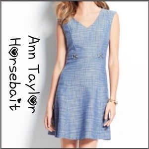 Flash Sale Ann Taylor Tweed Fringe Denim Blue fit and flare dress (2)